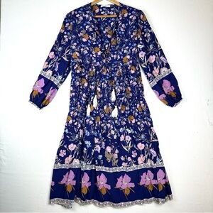 R. Vivimos Long Sleeve Boho Floral Midi Dress